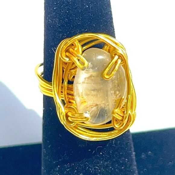 ✨ CLEAR QUARTZ WIREWRAPPED NATURAL GEMSTONE CHUNKY RING ✨ - Picture 1 of 5